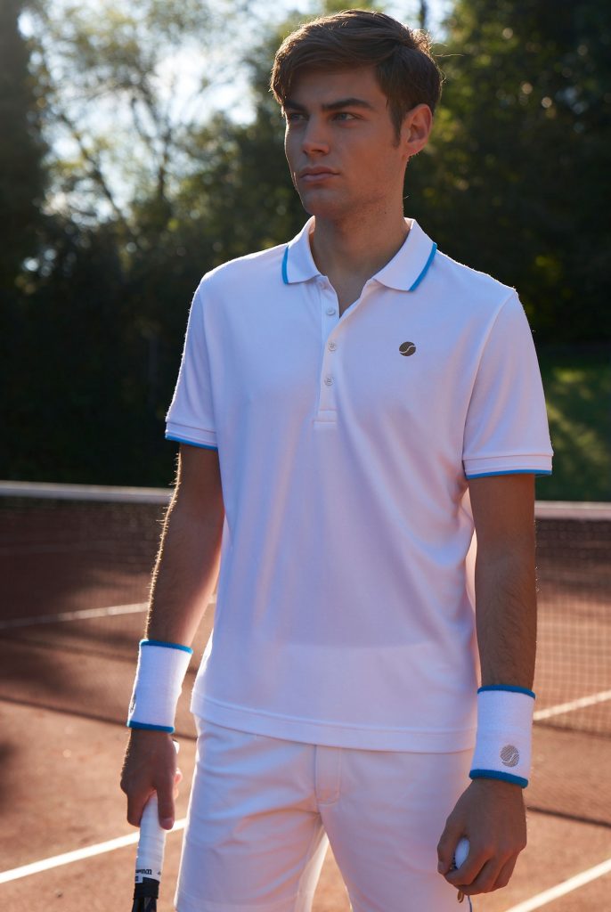 Tennis Poloshirt Herren Weiß/Aqua